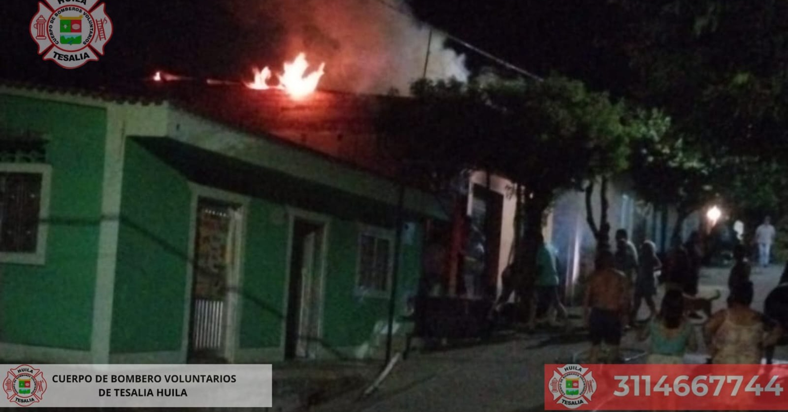 Incendio estructural en Tesalia, Huila, fue controlado por el Cuerpo de Bomberos Voluntarios
